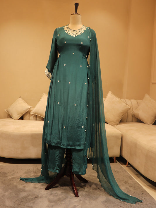 Teal green kurta pants dupatta