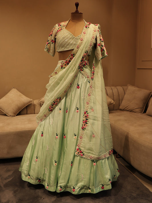 Mint green embroidered lehenga set