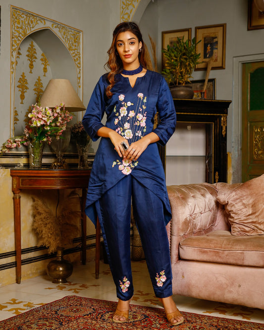Royal Blue Embroidered co-ord set