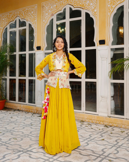 Mustard yellow crop top skirt set