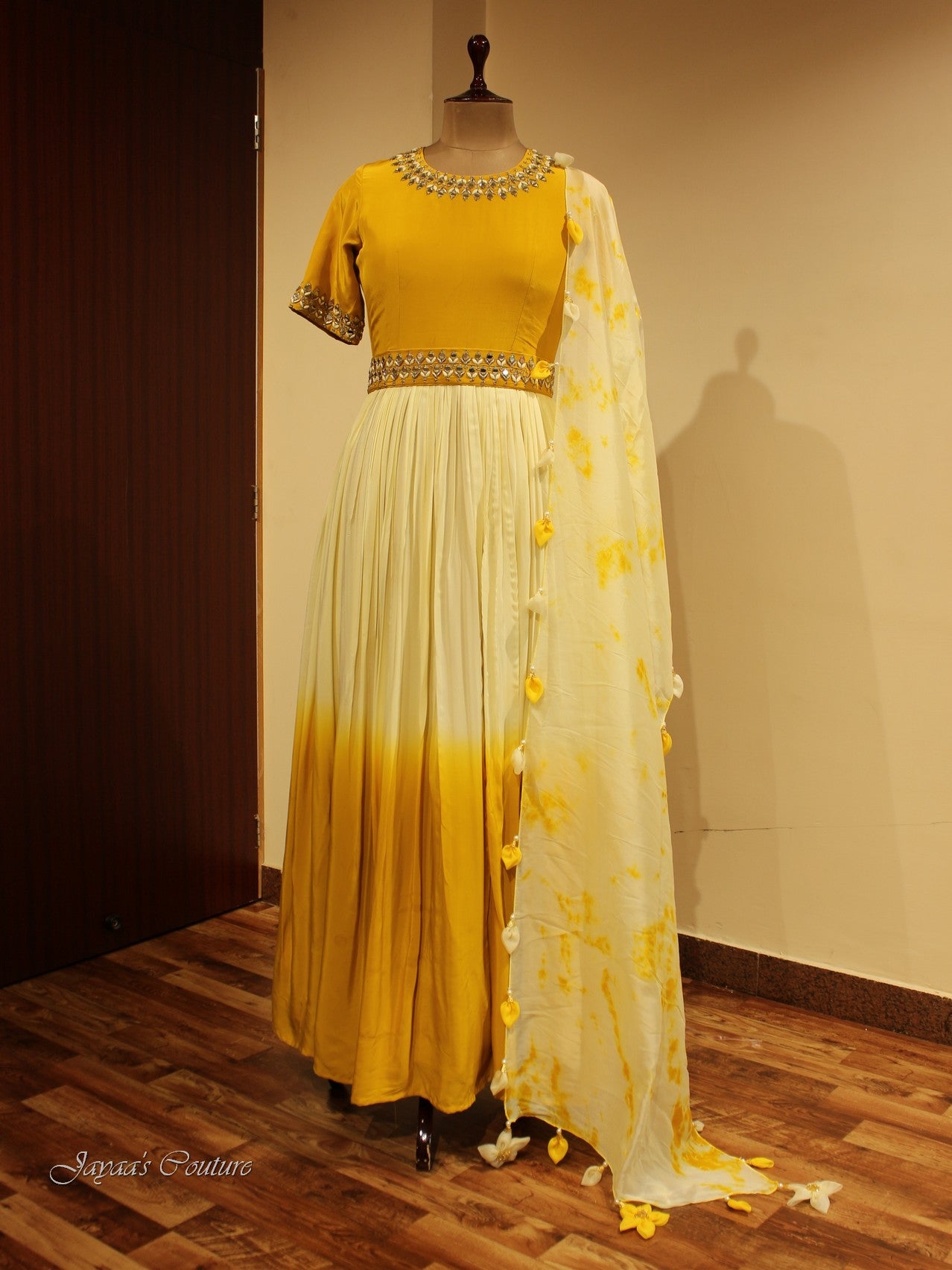 Mustard yellow gown with dupatta