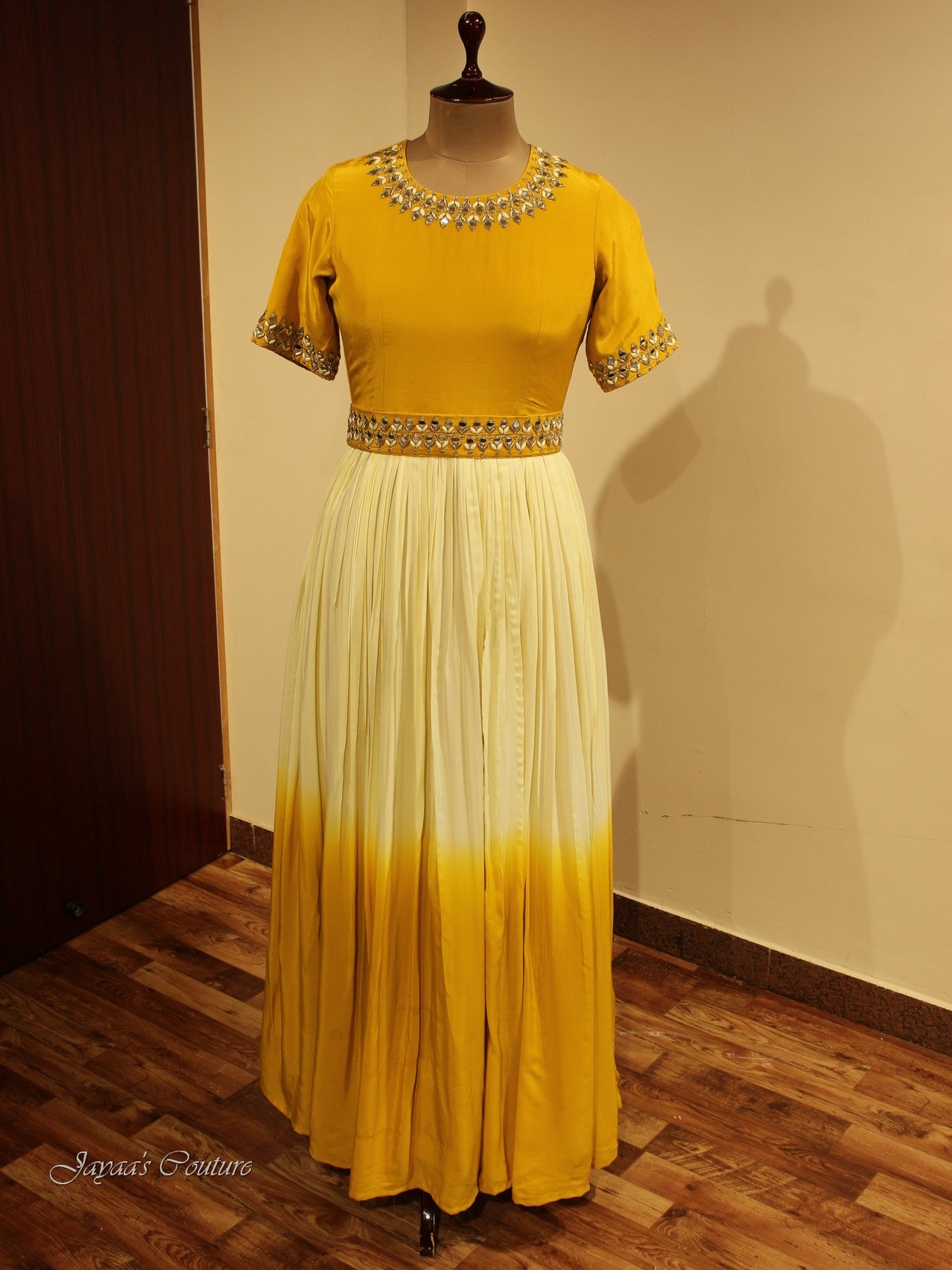 Mustard yellow gown with dupatta