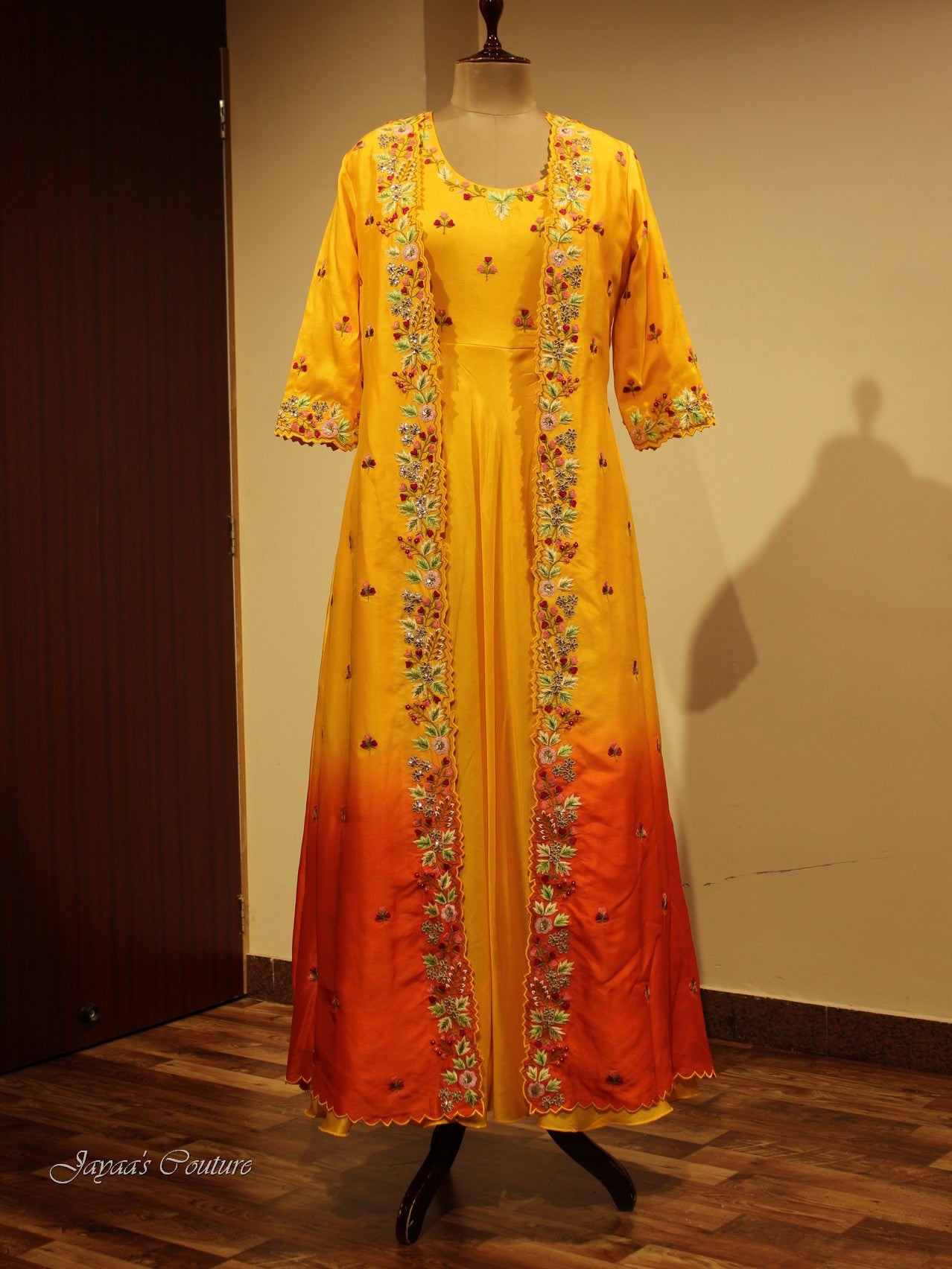 Orange shaded gown with shrug