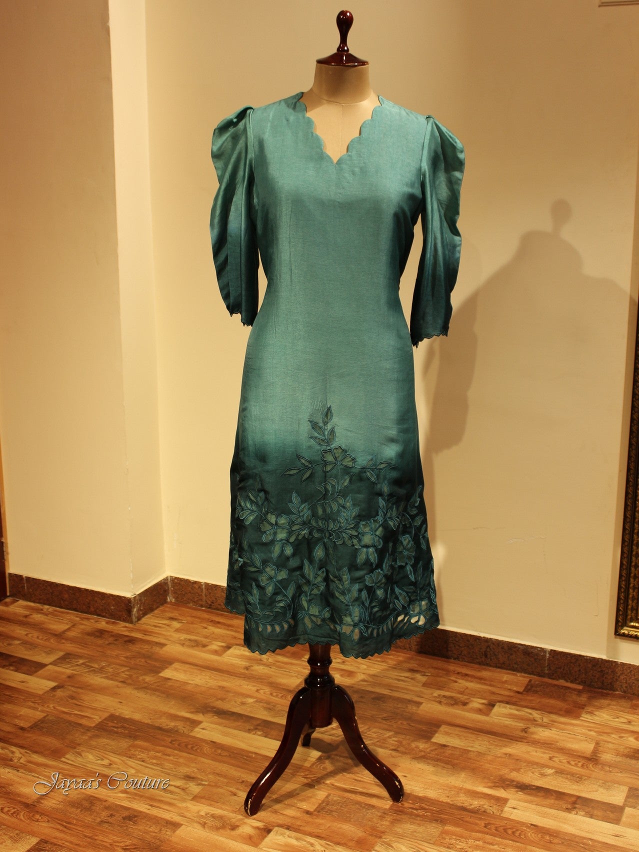 Drak sea green  shaded applique kurta pants dupatta