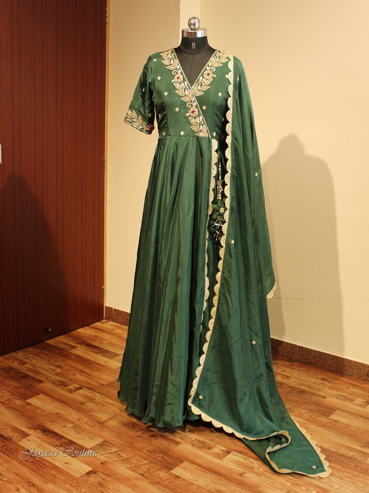Drak green gown with dupatta