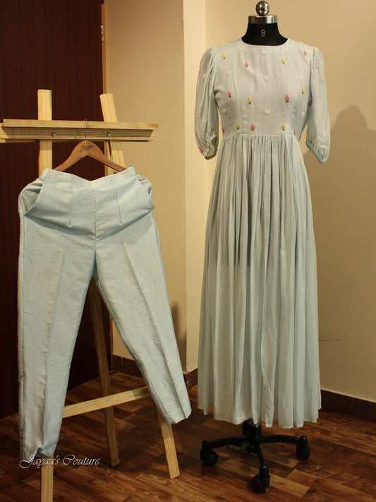 Powder blue kurta pants with dupatta