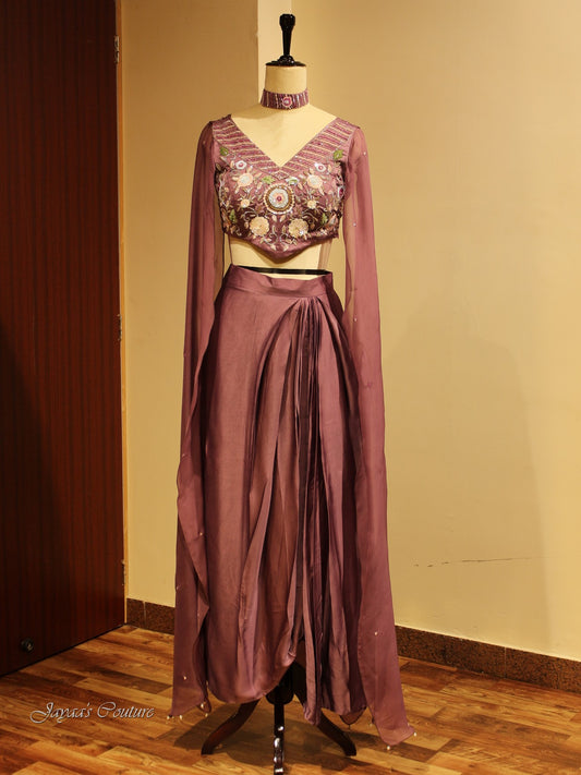 Mauve rop top with drape skirt