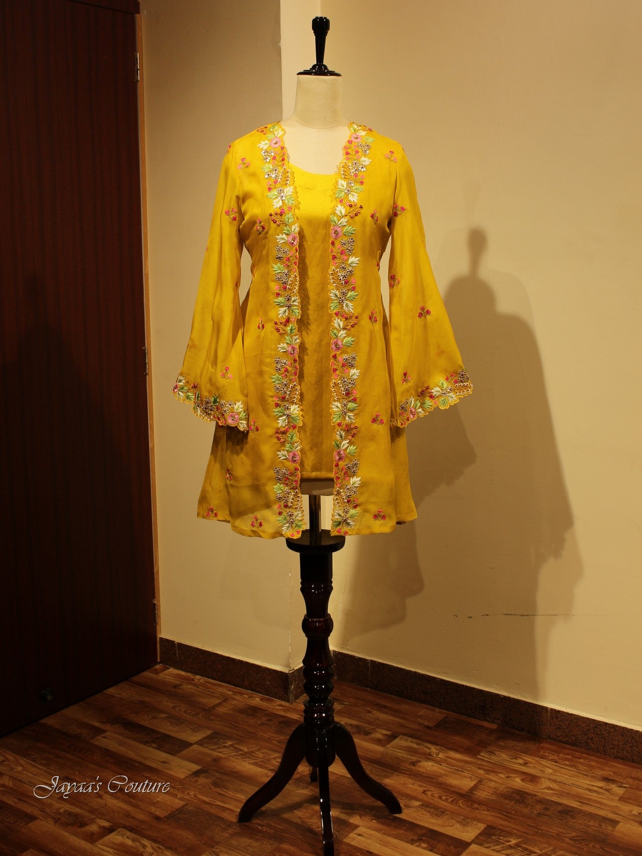 Mustard yellow tunic with shrug and pants