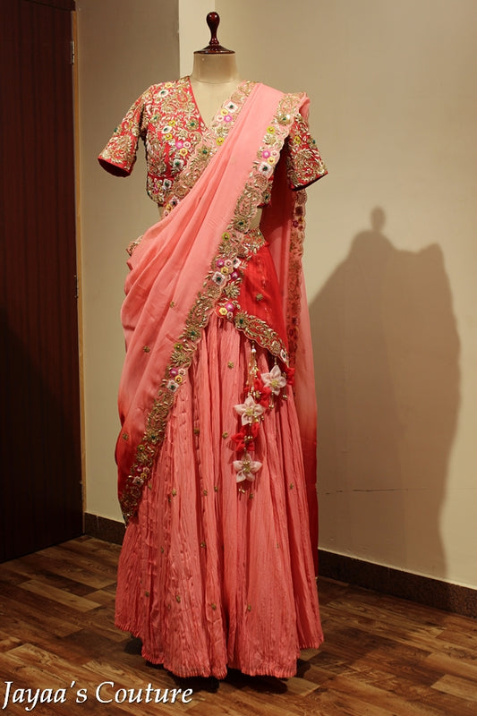 Peach red shaded Lehenga set