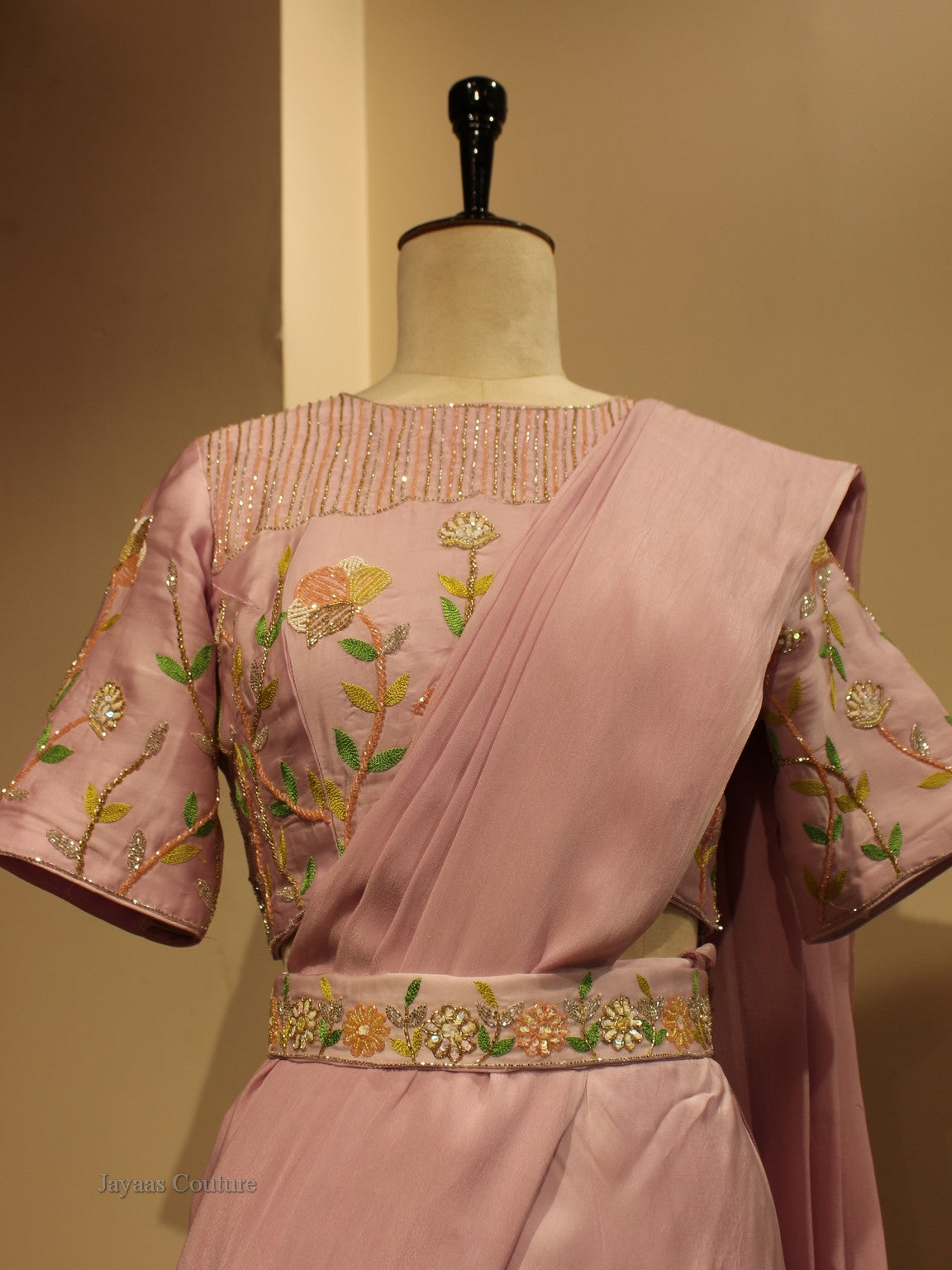 Pastel lavander drape saree with blouse