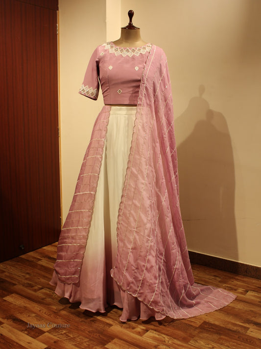 Mauve off white shaded lehenga set