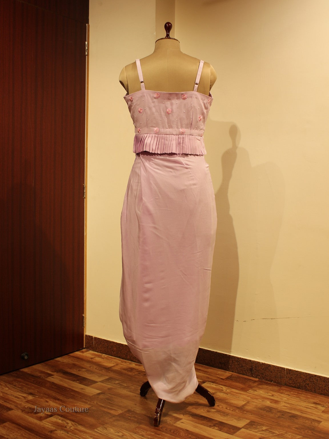 Lavender crop top with drape skirt