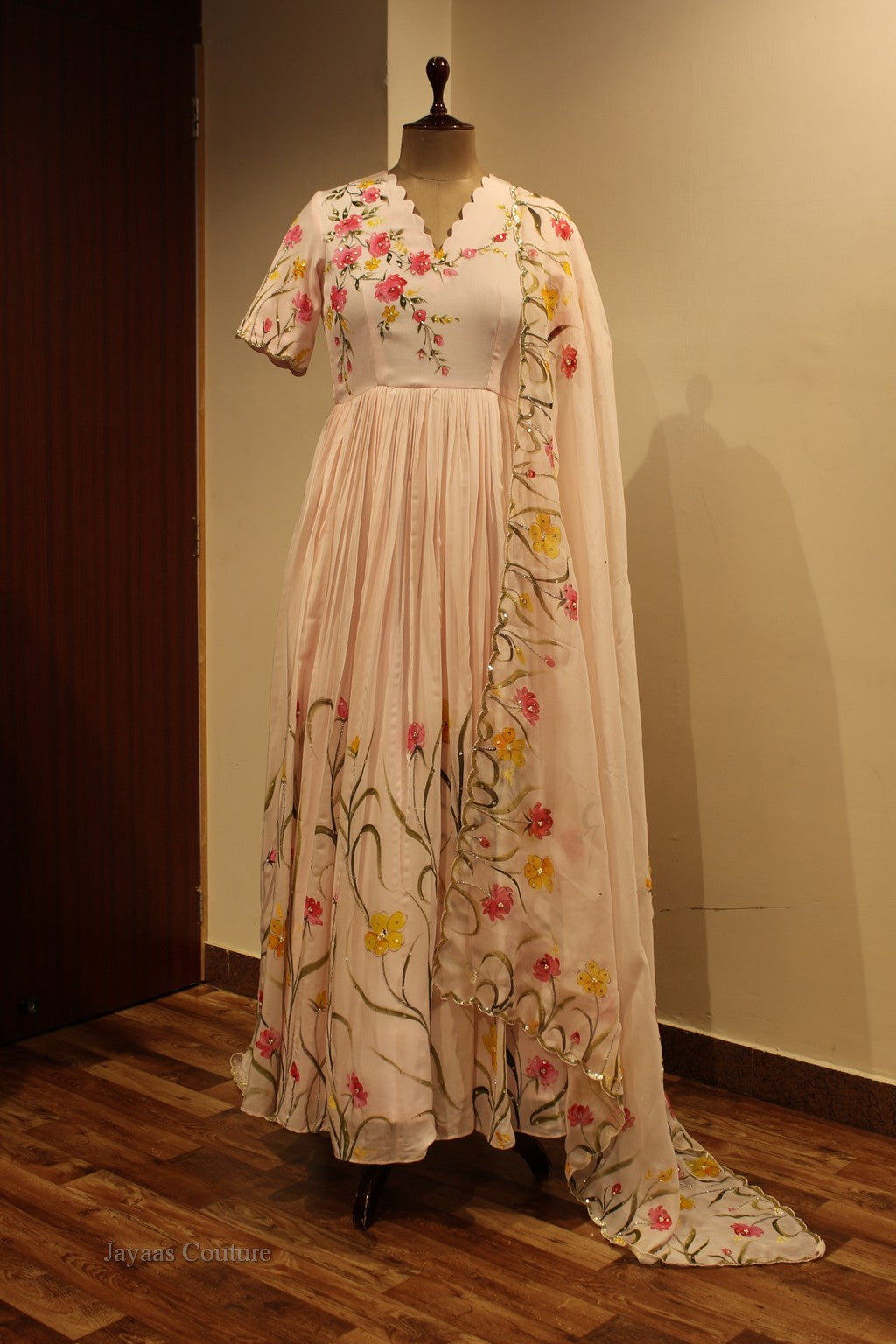 Blush pink gown with dupatta