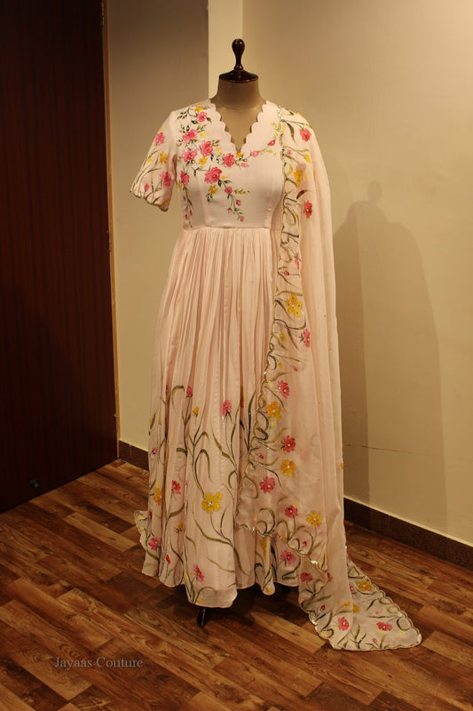 Blush pink gown with dupatta