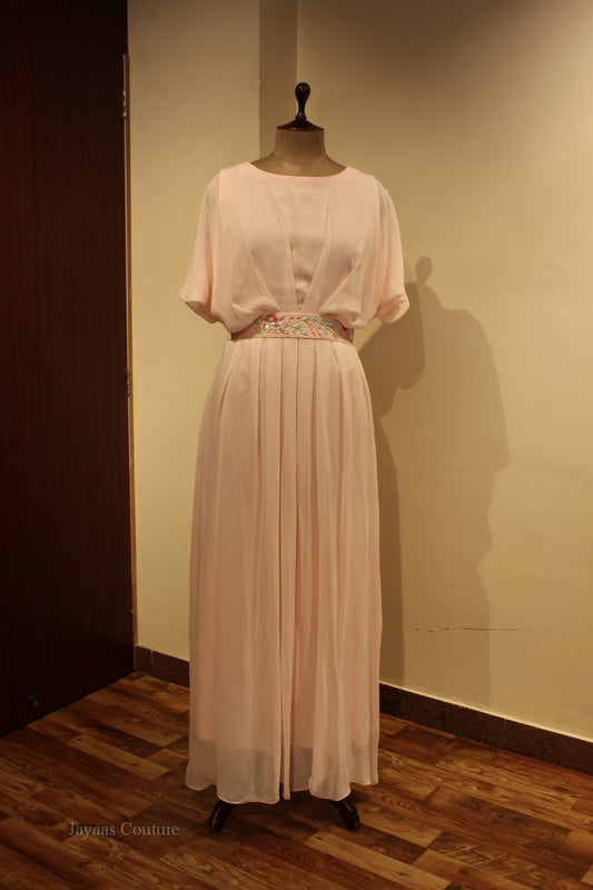 Pastel pink gown with belt