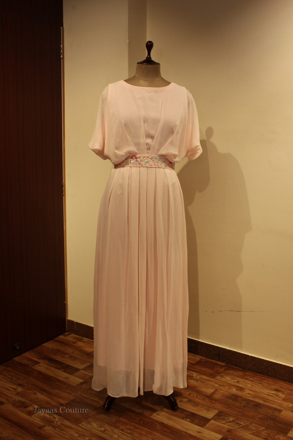 Pastel pink gown with belt