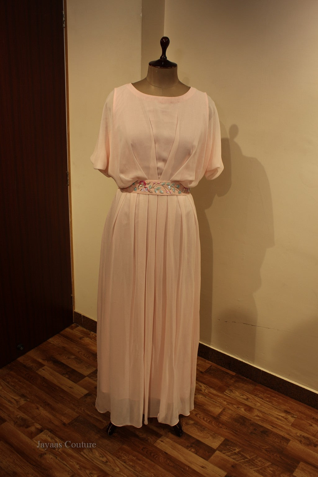 Pastel pink gown with belt