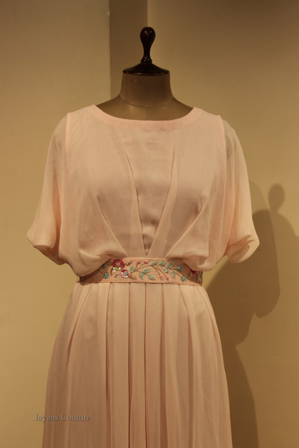 Pastel pink gown with belt