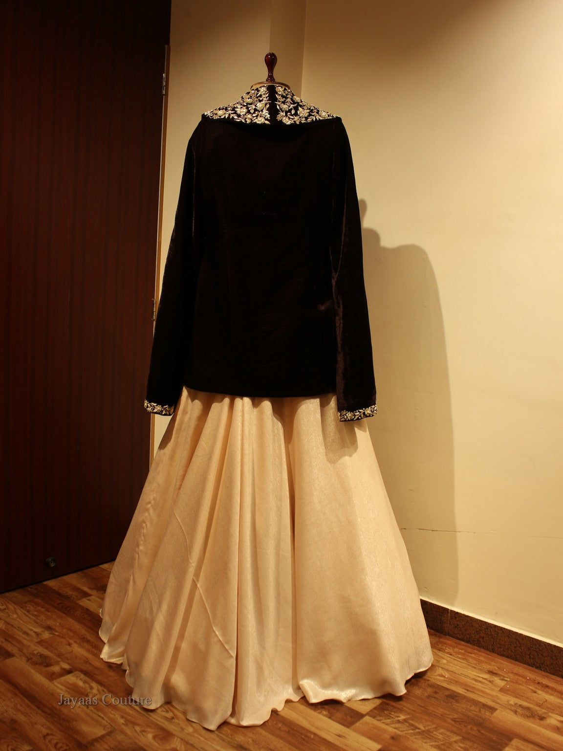 Peach Crop top skirt with velvet cape