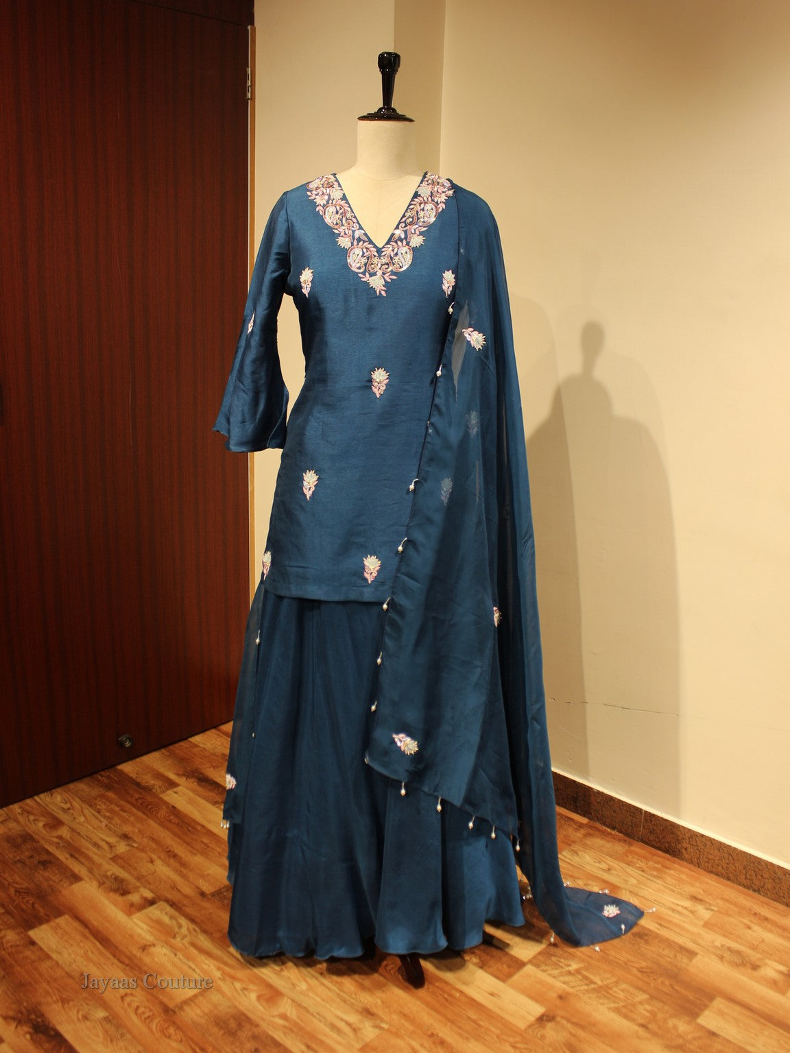 Blue kurta with skirt and dupatta