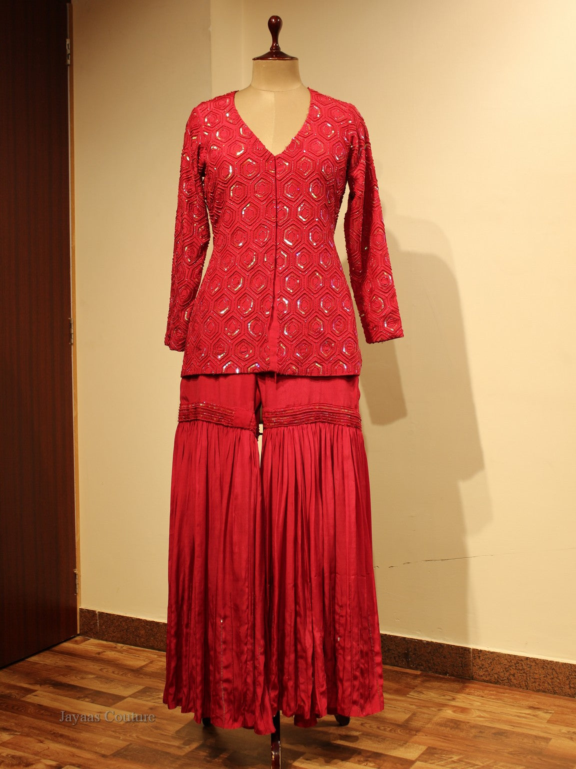 Cherry red top with sharara