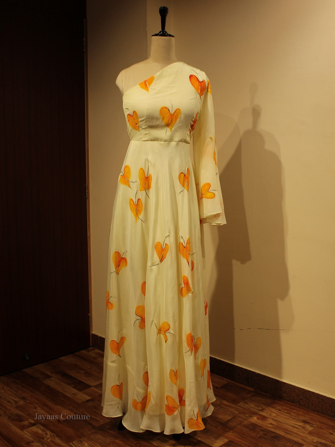 Pale yellow hand painted Gown