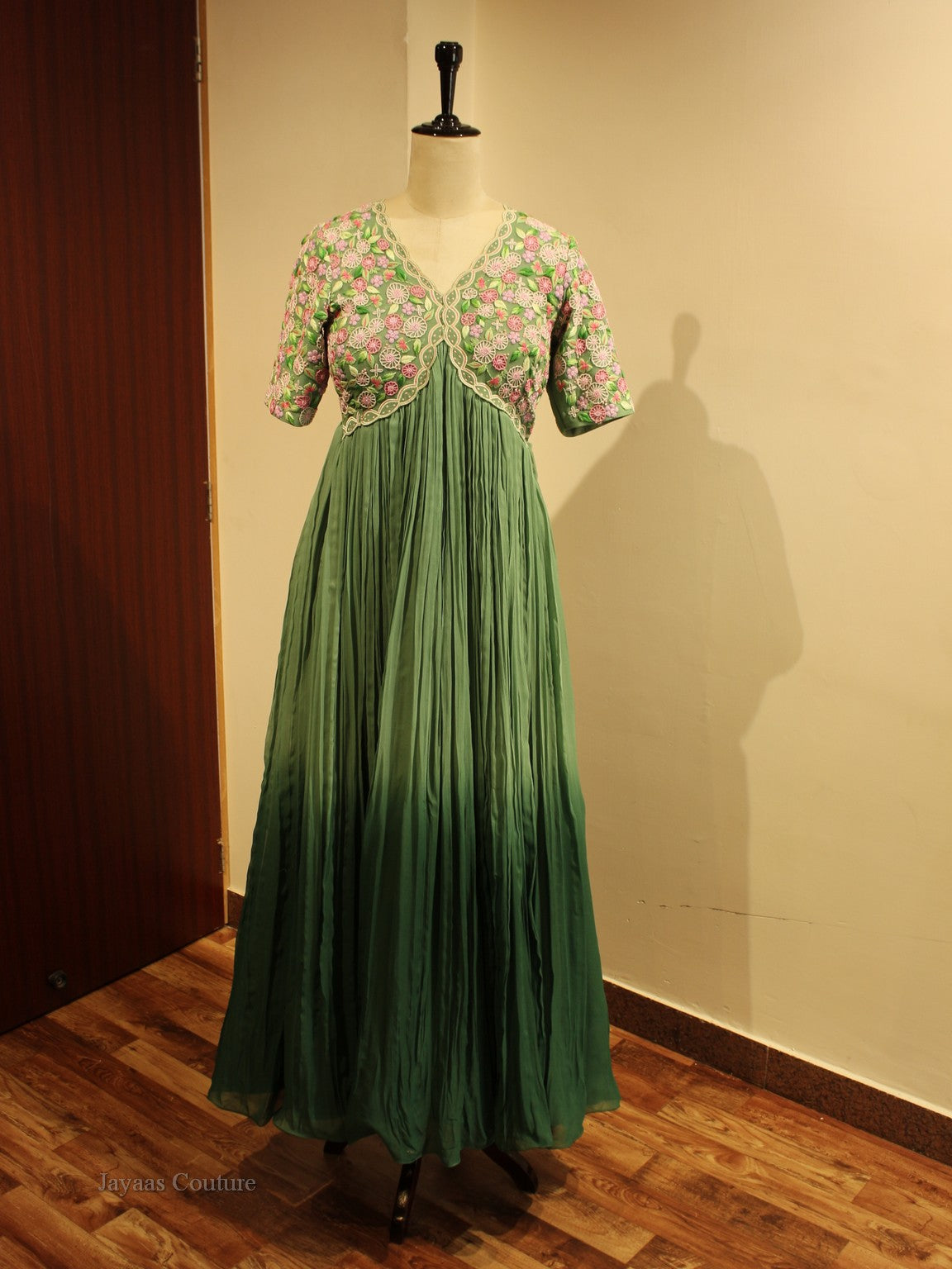Green alia cut gown with dupatta