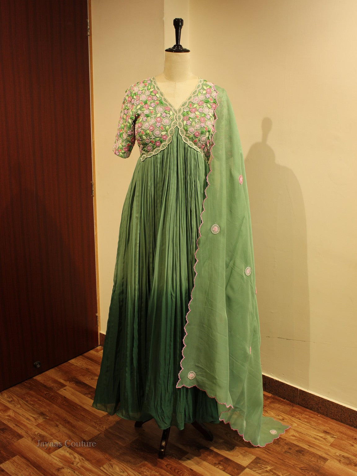 Green alia cut gown with dupatta