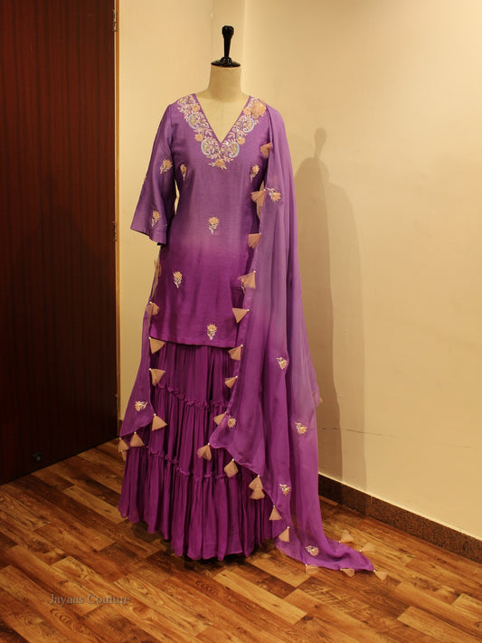 Purple shaded kurta with skirt and dupatta