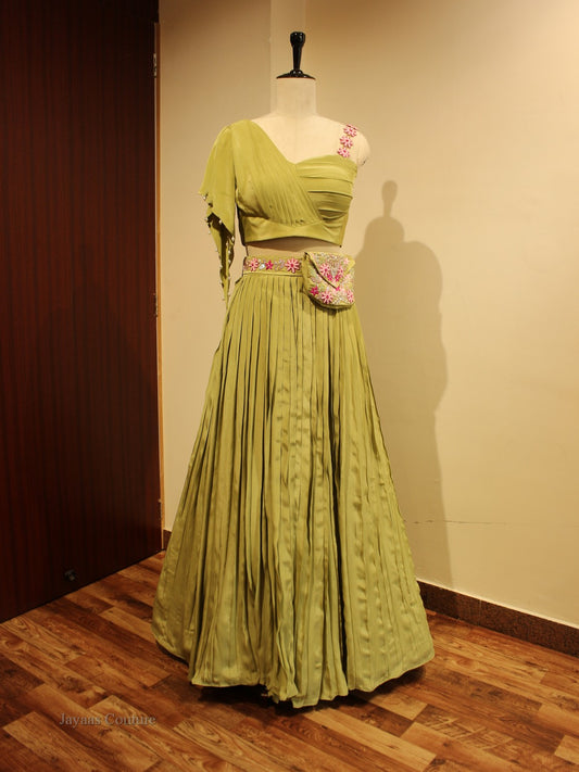 Green crop top with skirt and belt