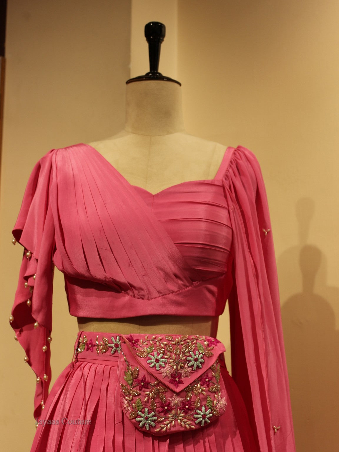 Pink shaded crop top with skirt and belt
