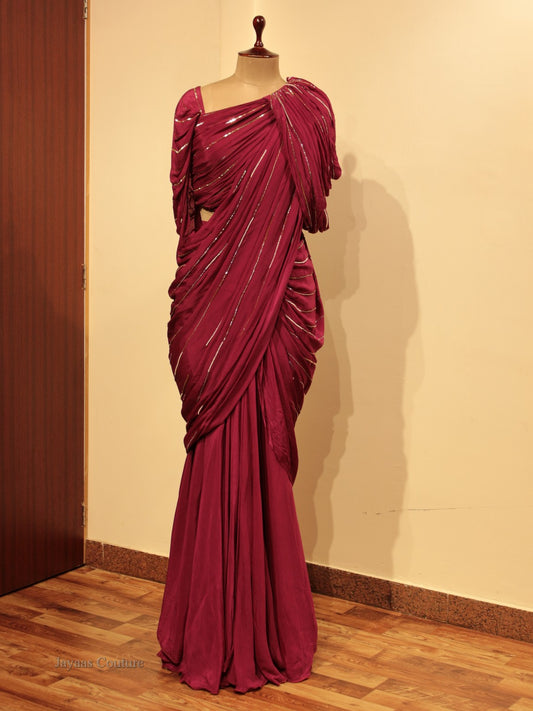 Maroon Drape saree