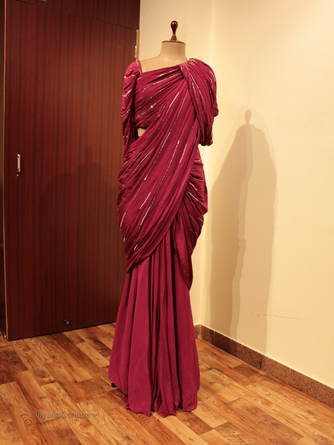 Maroon Drape saree