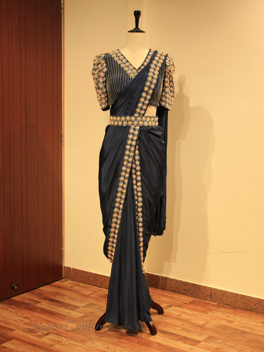 Persian Blue Pre stiched drape saree