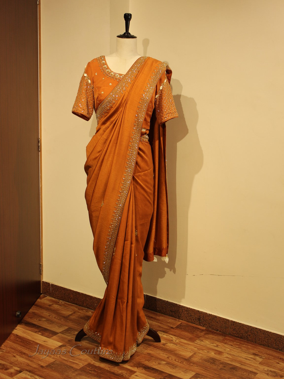 Bronze Orange saree with blouse