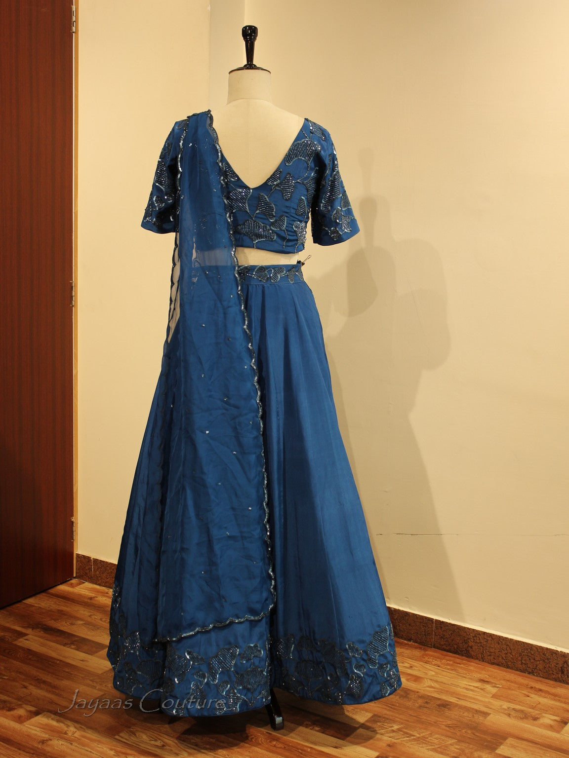 Persian blue lehenga set with drape dupatta