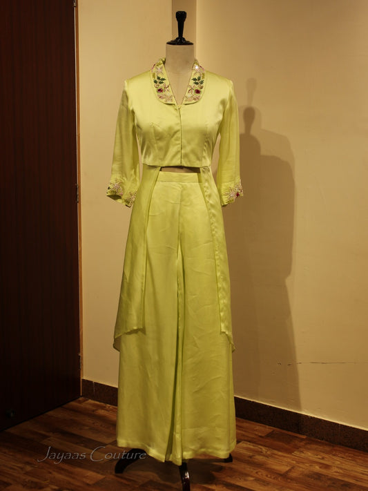Green top with flared plazo