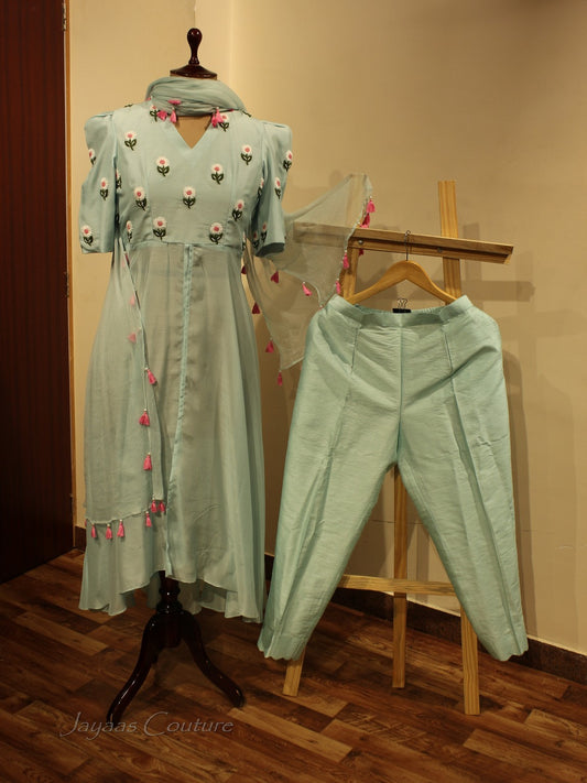 Powder blue Kurta pants with dupatta