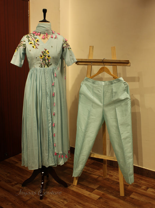 Powder blue kurta pants with dupatta