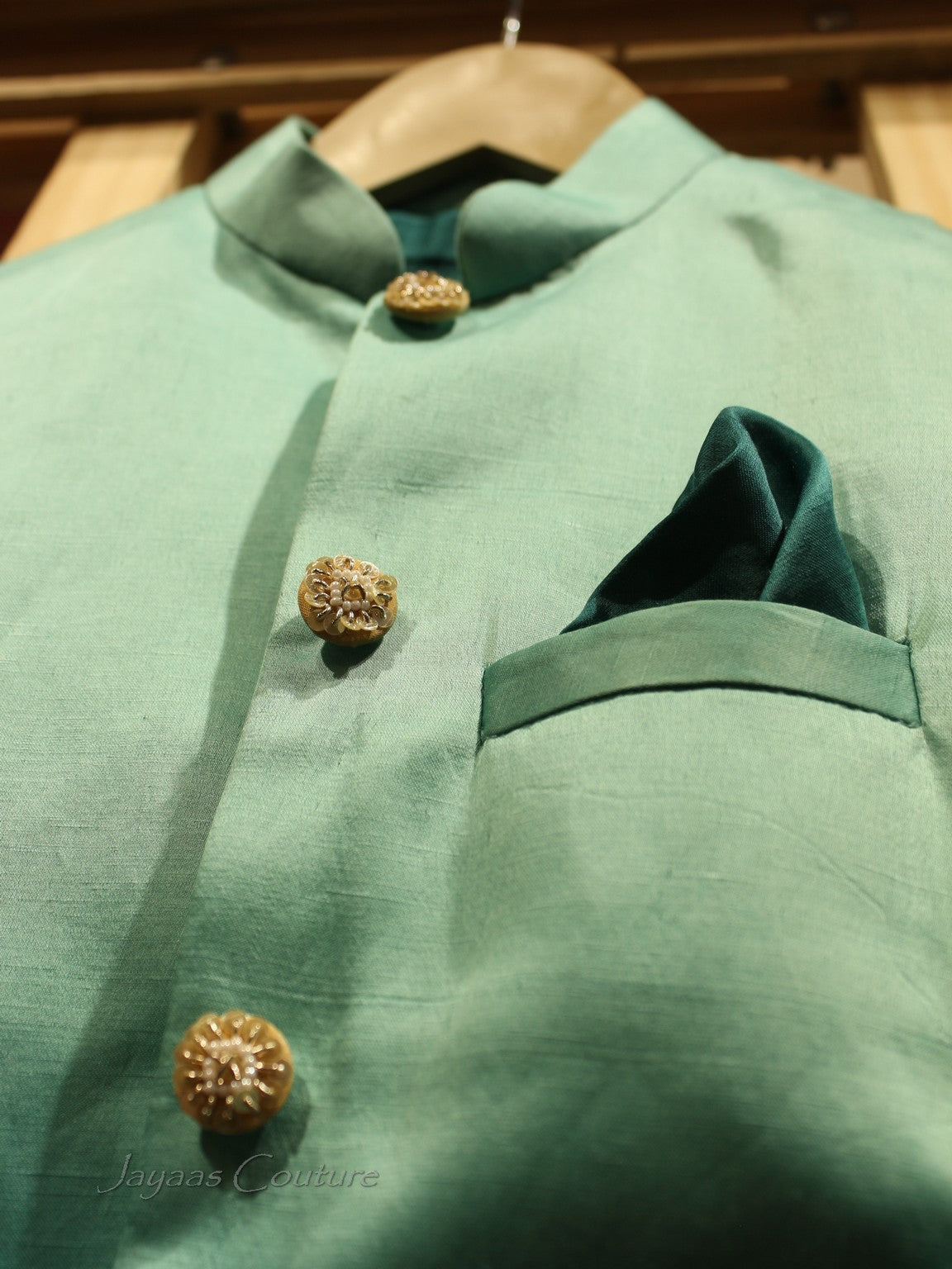 Sea Green shaded neheru jacket with shirt and pants