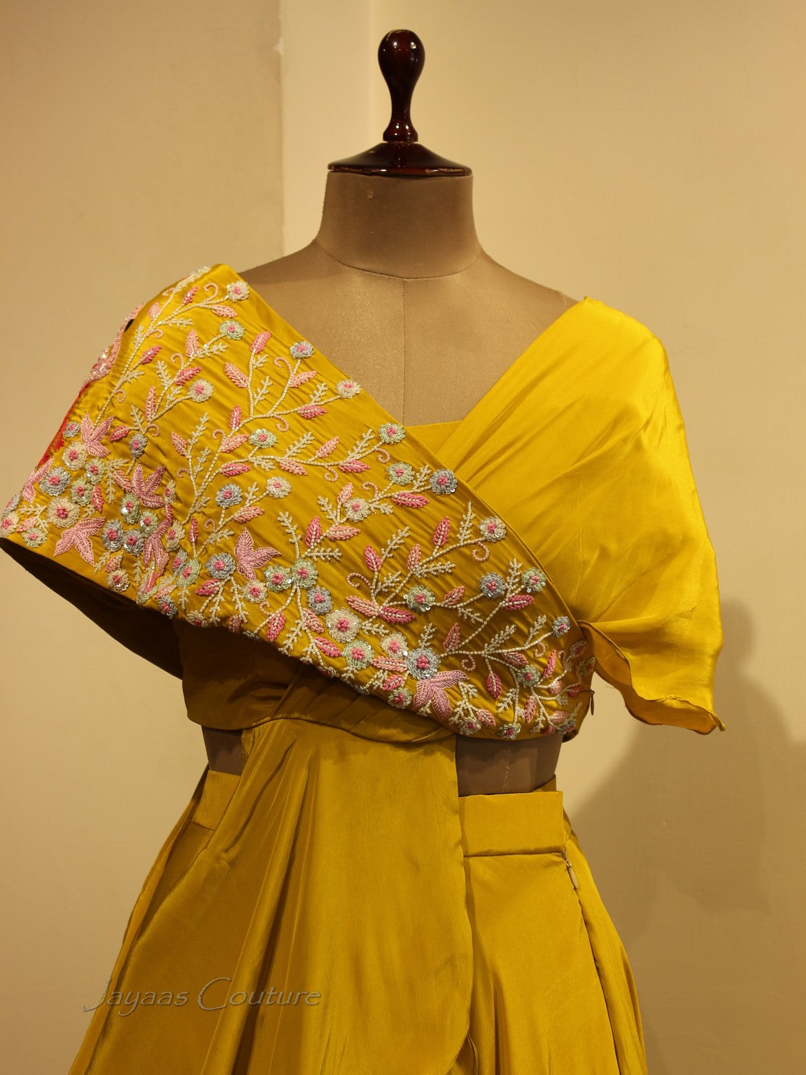 Mustard yellow Drape lehenga set