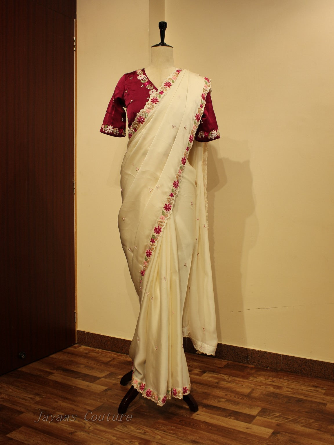 Off white Hand painted hand painted saree with blouse