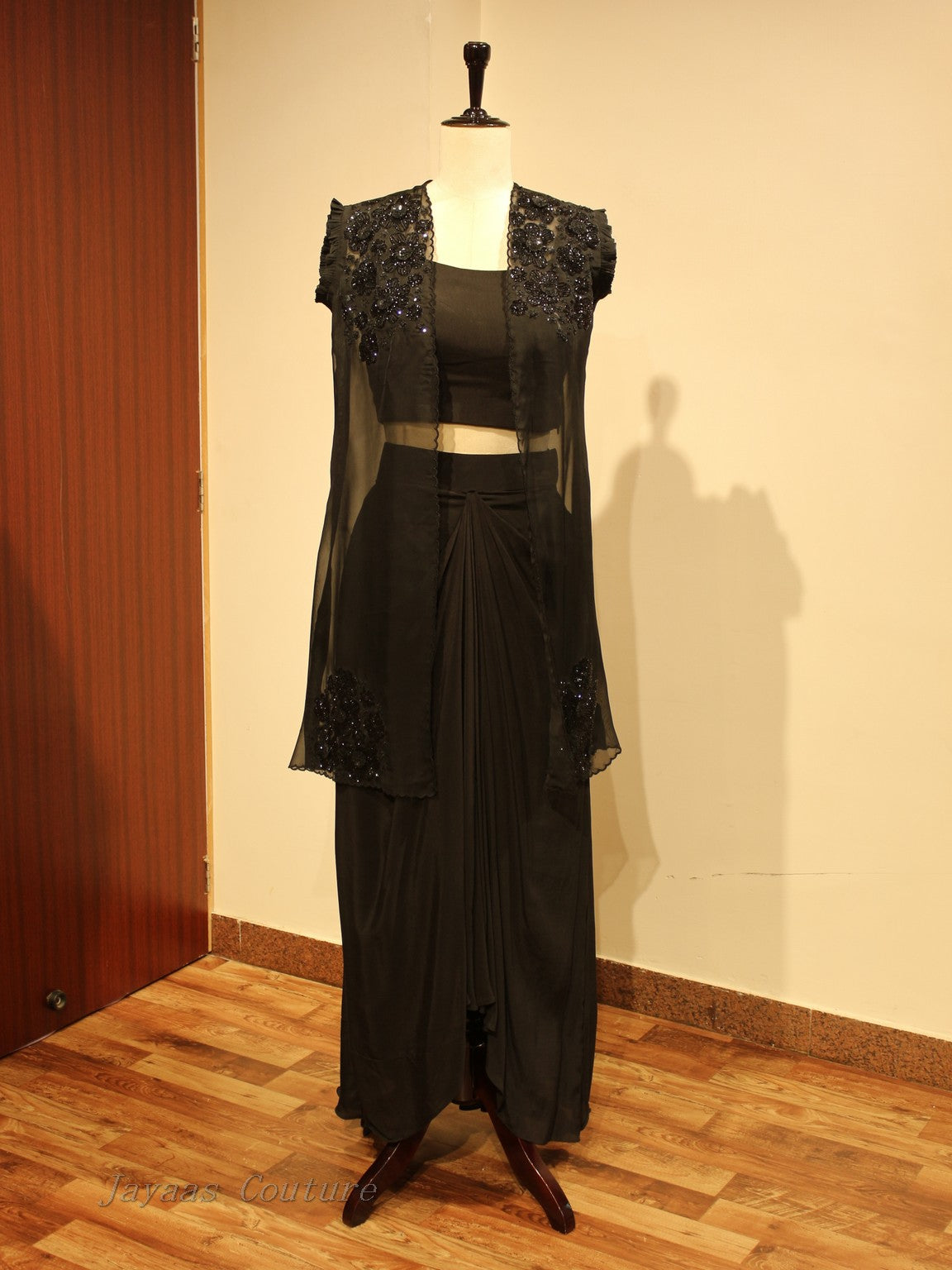 Black drape dress with cape