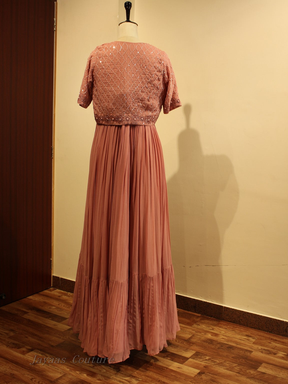 Peach gown with cape