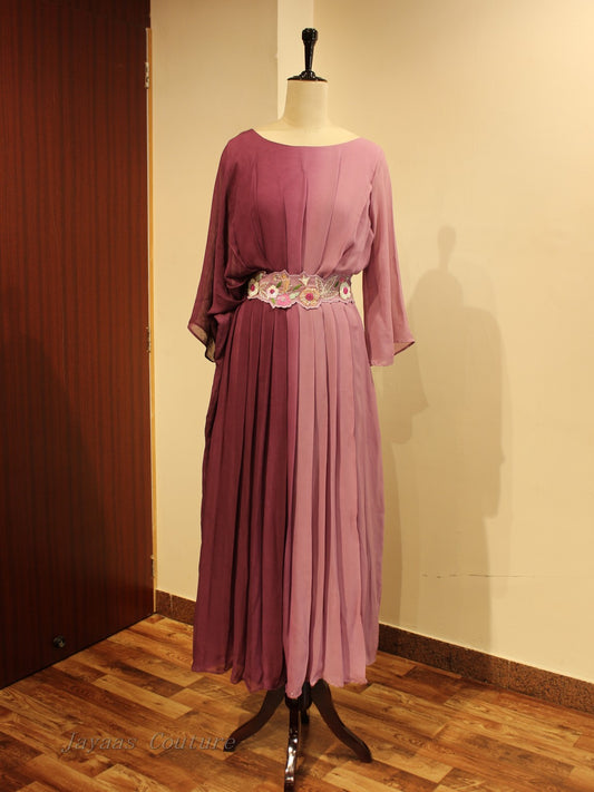 Mauve  shaded gown with belt