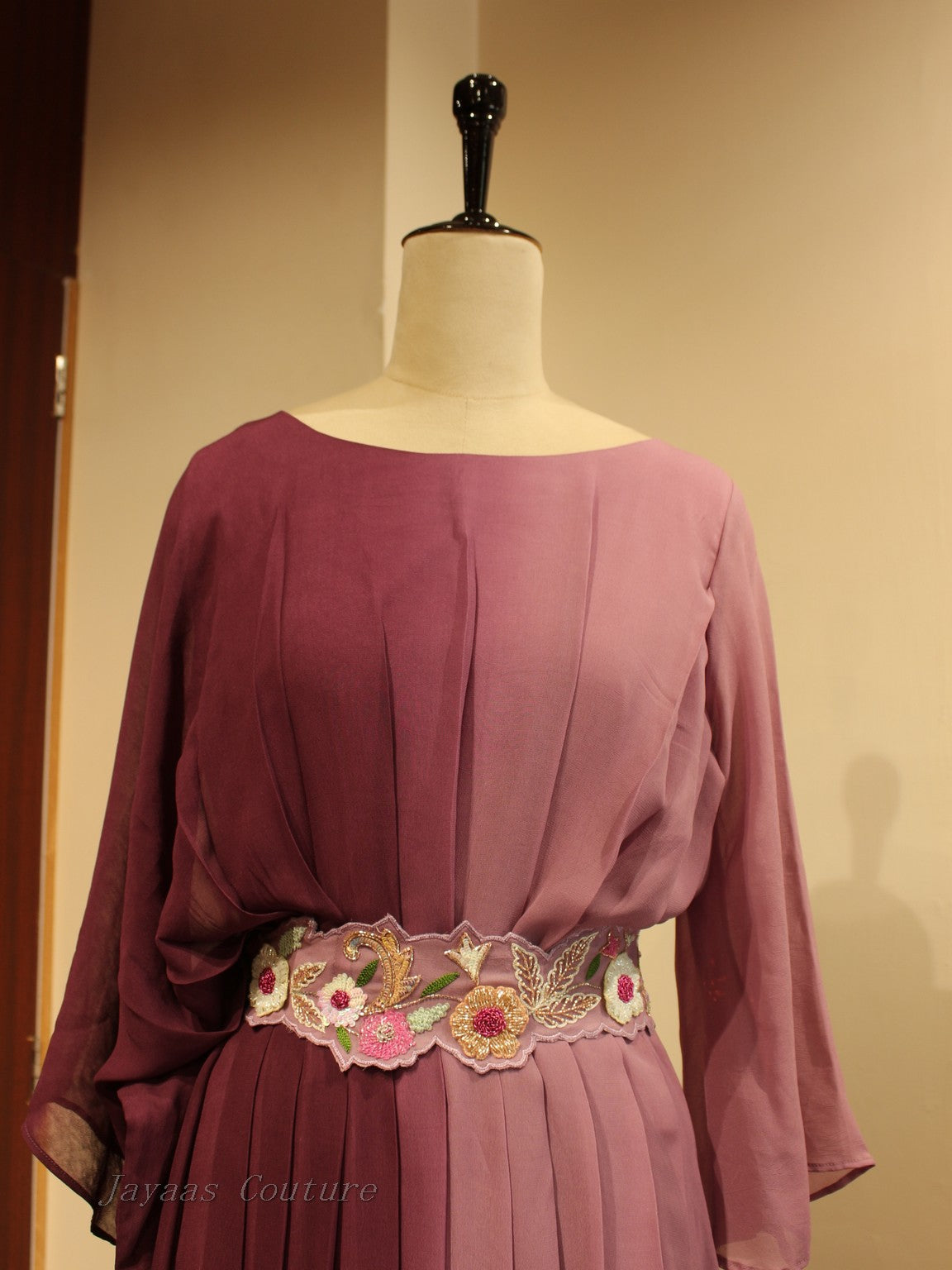 Mauve  shaded gown with belt