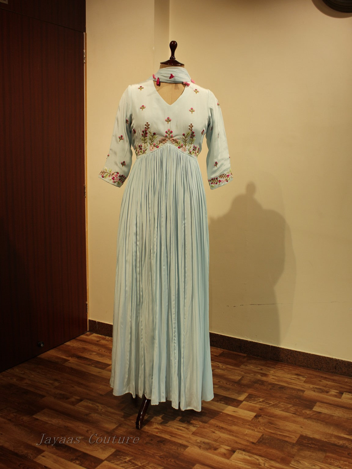 Powder blue Gown with dupatta