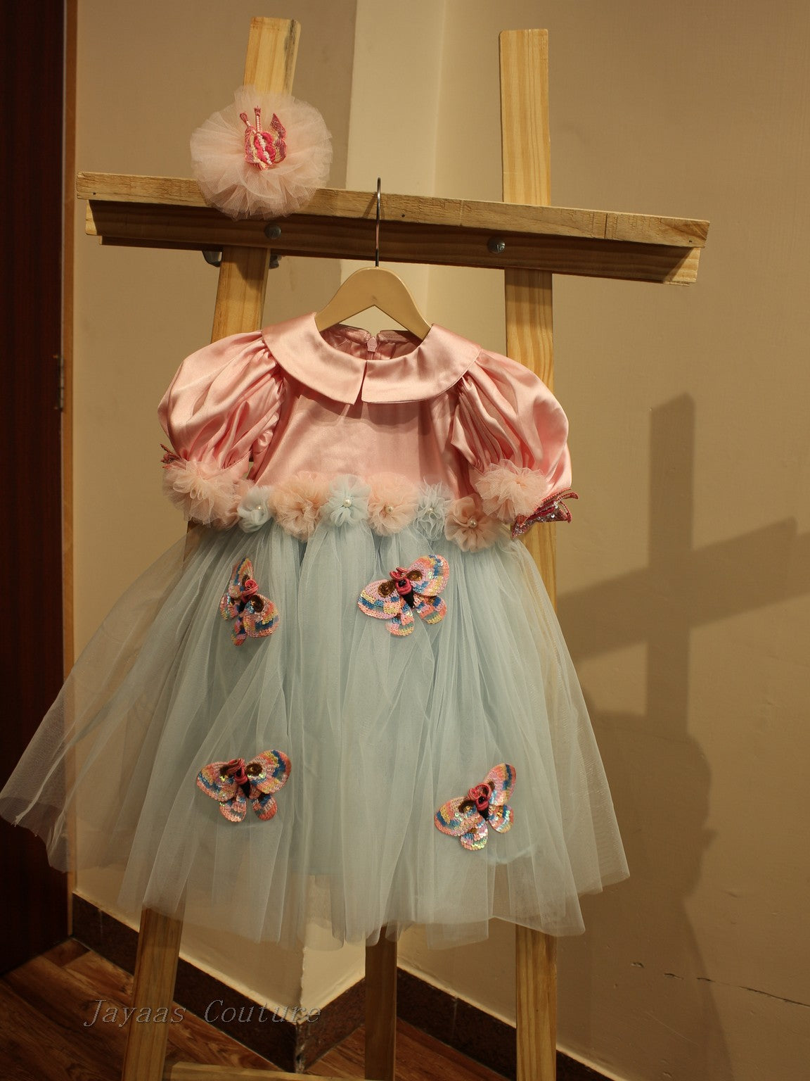 pink powder blue butterfly dress for kids