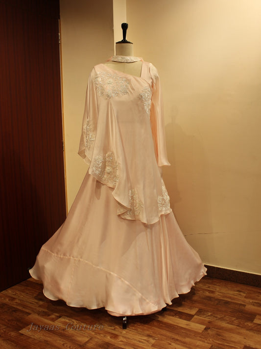 Blush pink top with skirt and dupatta