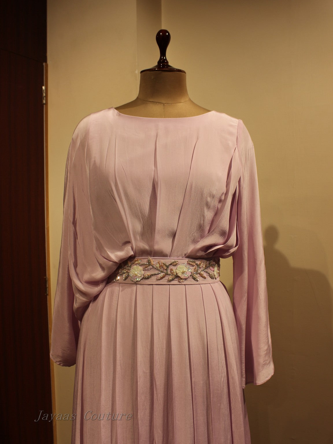 Lavander shaded gown with belt